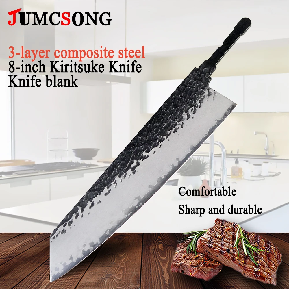 JUMCSONG 8-inch Kiritsuke Knife DIY Handforged 3-layer Composite Steel Professional Chef Knife 9Cr18MOV Steel Core Kitchen Knife