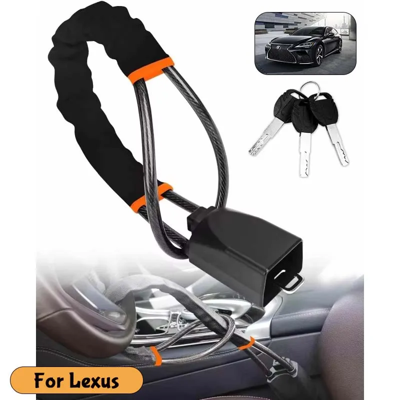 For Lexus Car Steering Wheel Lock Steel Rope Anti-Theft Lock With Seat Belt Socket Vehicle Security Locking System