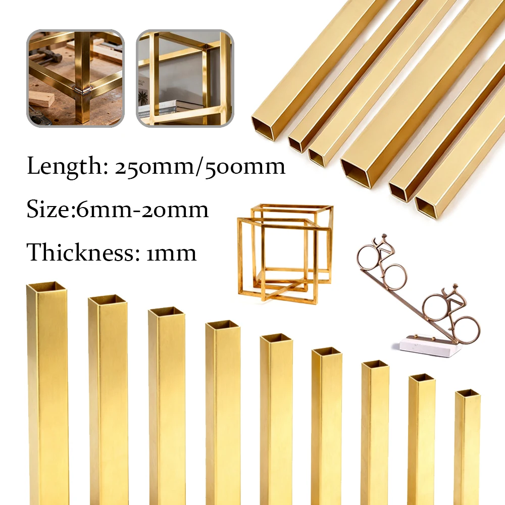 1pcs Brass Square Tube Hollow 6-20mm 250/500mm Length, Hardware DIY Model Making Craft Supplies, Hardware Brass Pipe