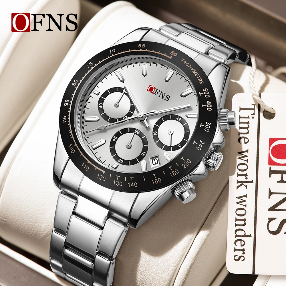 

OFNS Новые 7103 Деловые мужские кварцевые часы с тремя глазами и шестью контактами Секундомер с ночником Водонепроницаемые модные мужские часы
