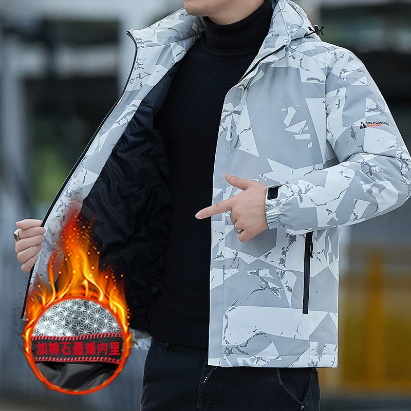 

Утепленная теплая хлопковая куртка для мужчин: модная городская ветрозащитная модель для зимы, весны и осени, со съемным капюшоном