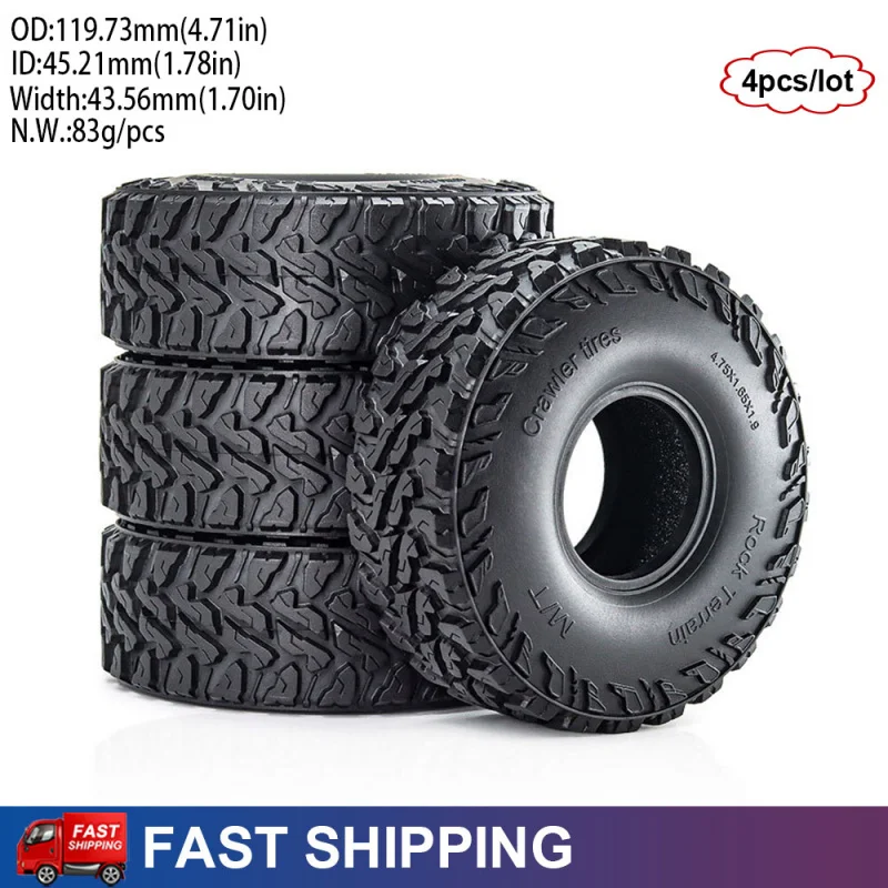 

Комплект из 4 резиновых колес (1.9 дюйма) для радиоуправляемых краулеров 1/10 Traxxas SCX10 90046 D90 D110 TRX4 TRX6 RC4WD, запчасти для тюнинга