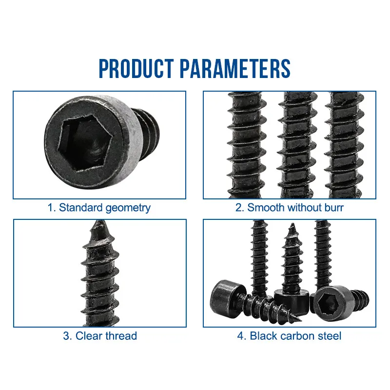 NINDEJIN M2 M2.6 M3 M3.5 M4 M5 M6 Lục Giác Tuýp Lục Giác Bộ Đội Đầu Tự Gõ Vít 8.8 Đen Cao Cấp Carbon thép Không Gỉ Allen Đầu Vít