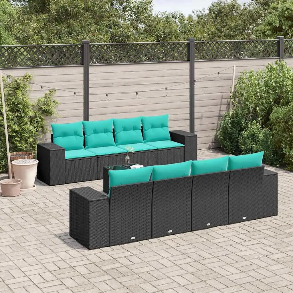 

9 Piece Outdoor Patio Sofa Set with Cushions Black Rattan Seating Furniture
