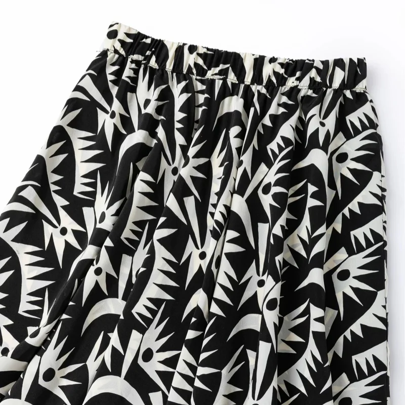 Birdtree, 100% Real Silk Printed Skirt, Women Double Crepe Bias-cut Beathable Skirts, Elastic Waist, 2026 Summer New D66117JF