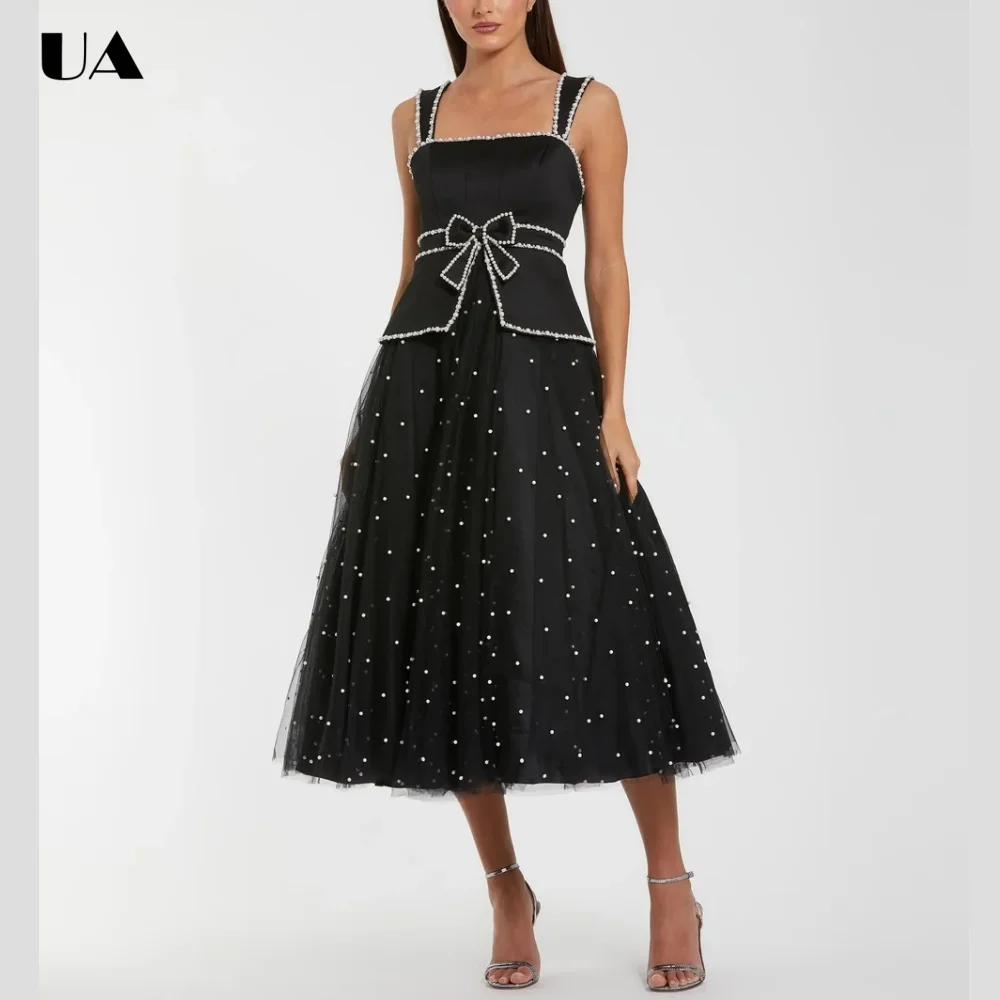 ULBYANRY Exquisite Beading Prom Dress for Women Elegant Spaghetti Strap Cocktail Party Dress Customized Mesh Wedding Guest Dress