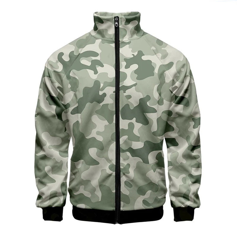 Jaqueta masculina de zíper camuflado estampada em 3D, roupas da moda masculina, casacos casuais extragrandes, streetwear folgada, top elegante