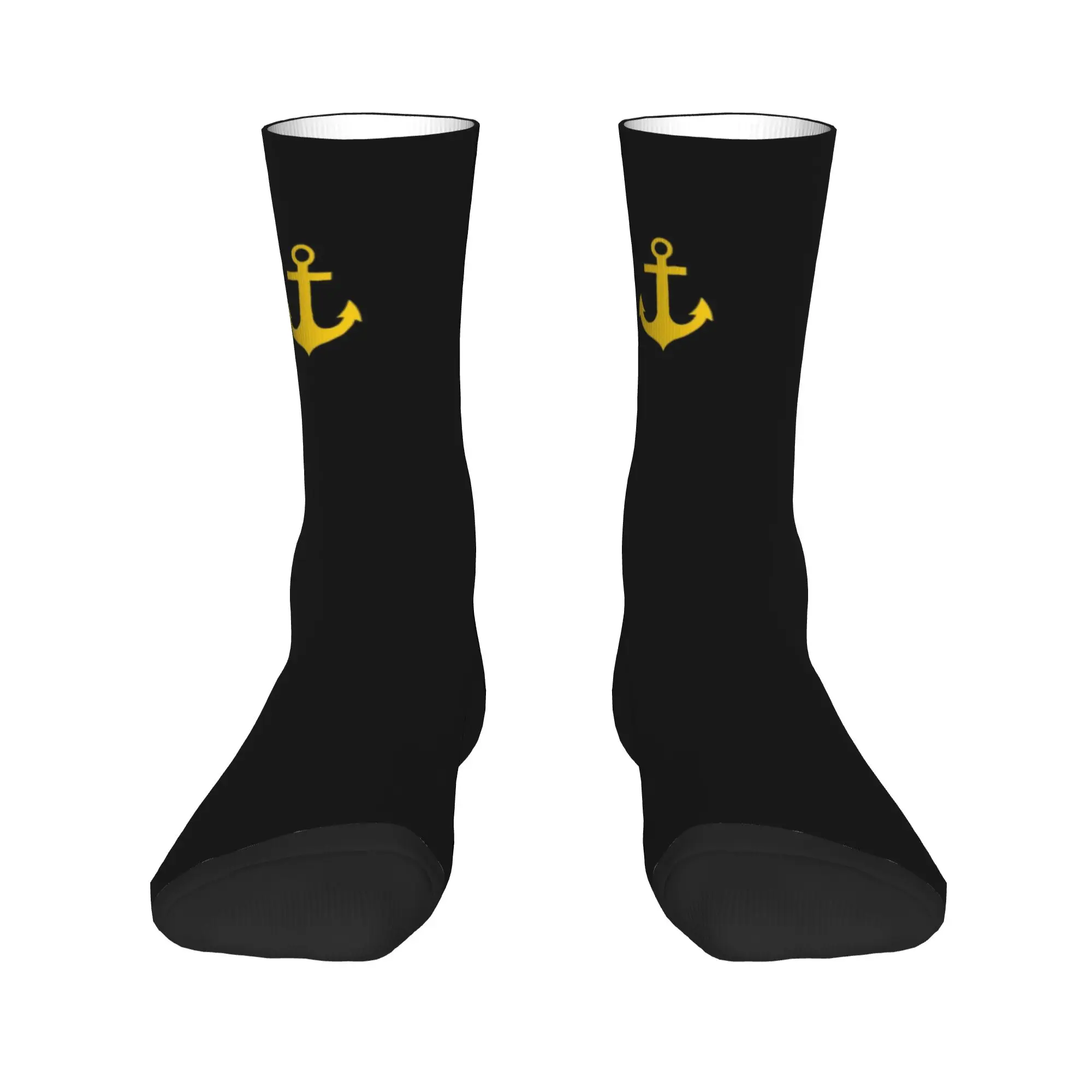 Custom Gold Anchor Logo Men Women Crew Socks Unisex Fashion 3D Print Sailor Nautical Adventure Dress Socks view 2