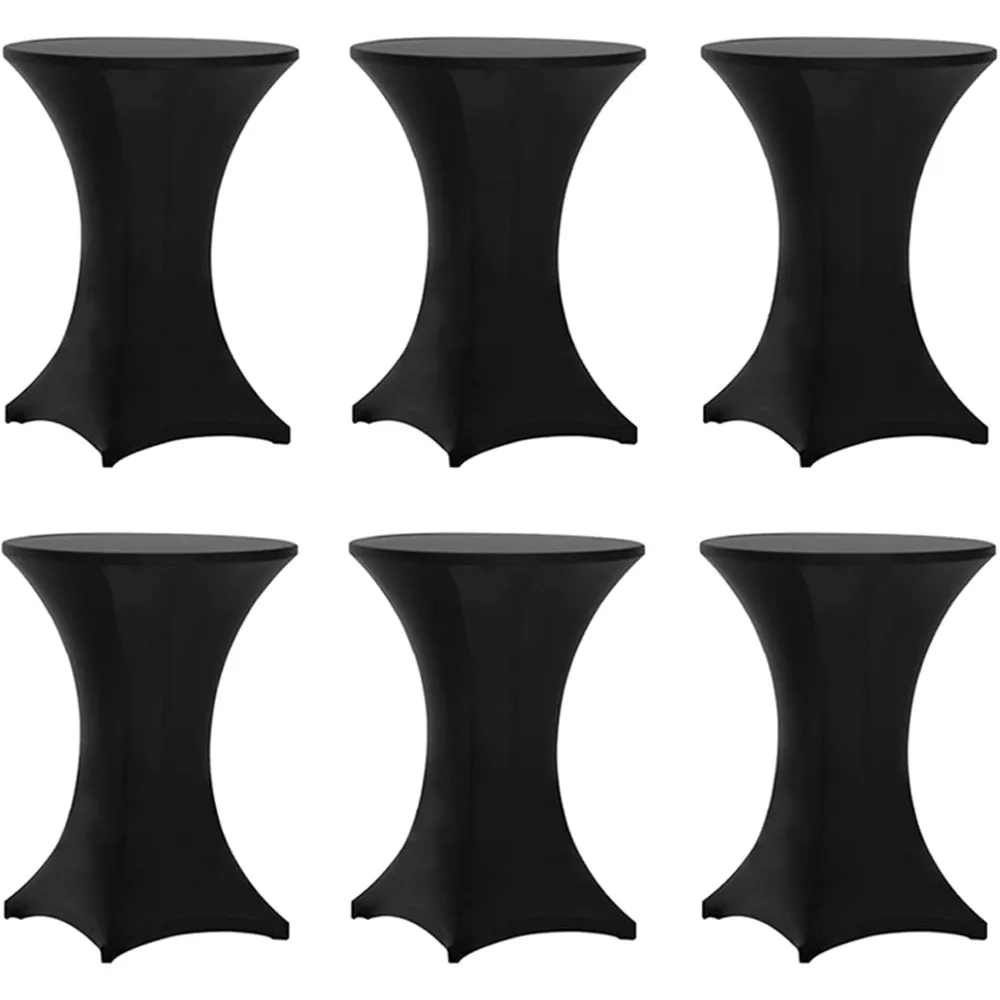 

Tina's 6 Pack 30x42 Inch Highboy Spandex Cocktail Table Covers, Black Fitted Stretch Tablecloths for Round Tables (6 Pieces, Set