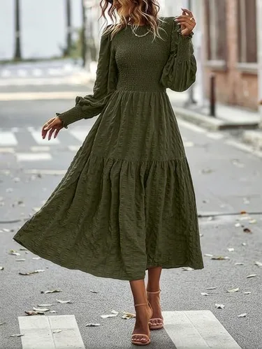 Imagen 2 del producto Vestido bohemio de manga larga con cuello redondo para mujer, vestido informal de manga farol, otoño e invierno, novedad de 2024