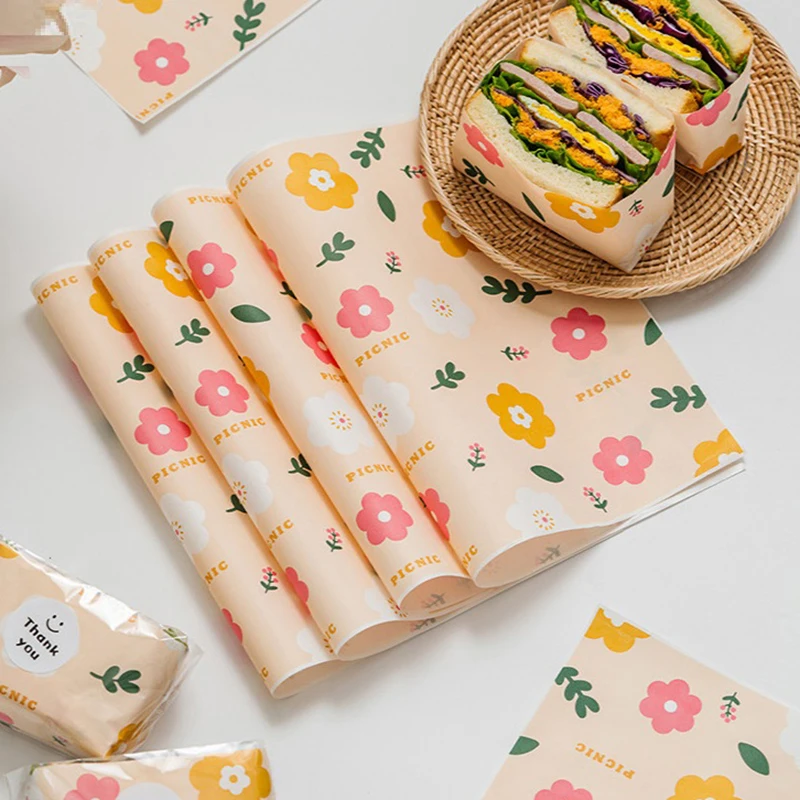 Papel de embalaje para sándwich, Grado Alimenticio, resistente al aceite, Color Natural, bandeja de comida, almohadilla de papel, 50 piezas