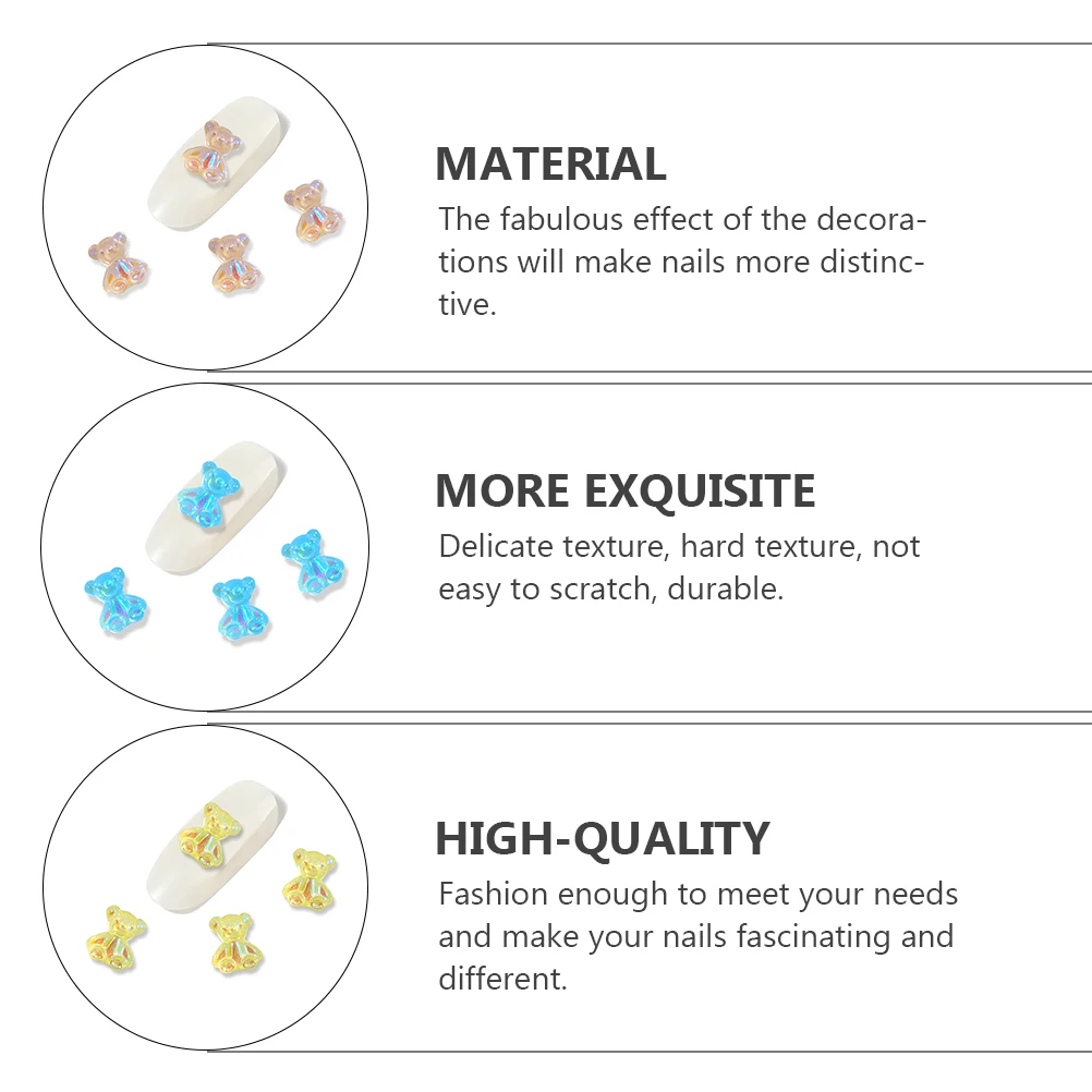 

160pcs Resin Abs Nail Decor Delicate Hard Texture DIY Accessories Crystal Ornaments Bear Decals Manicure Charm Art