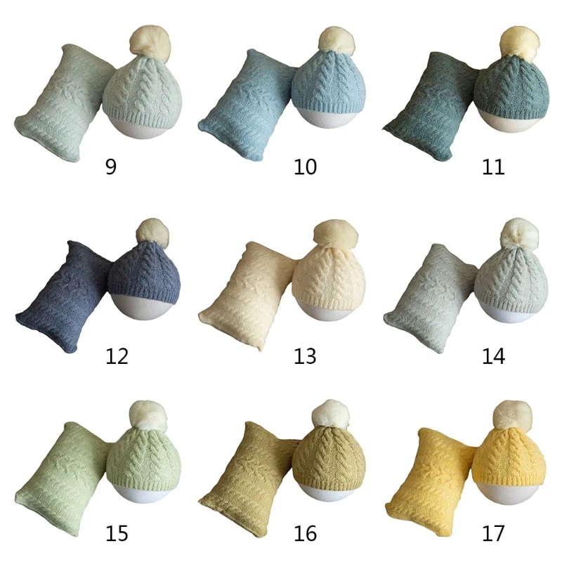 Baby Knitting Twist Hat Pillow Set Newborn Photography Props Beanie for Head Cushion for Infants Photo 85LE