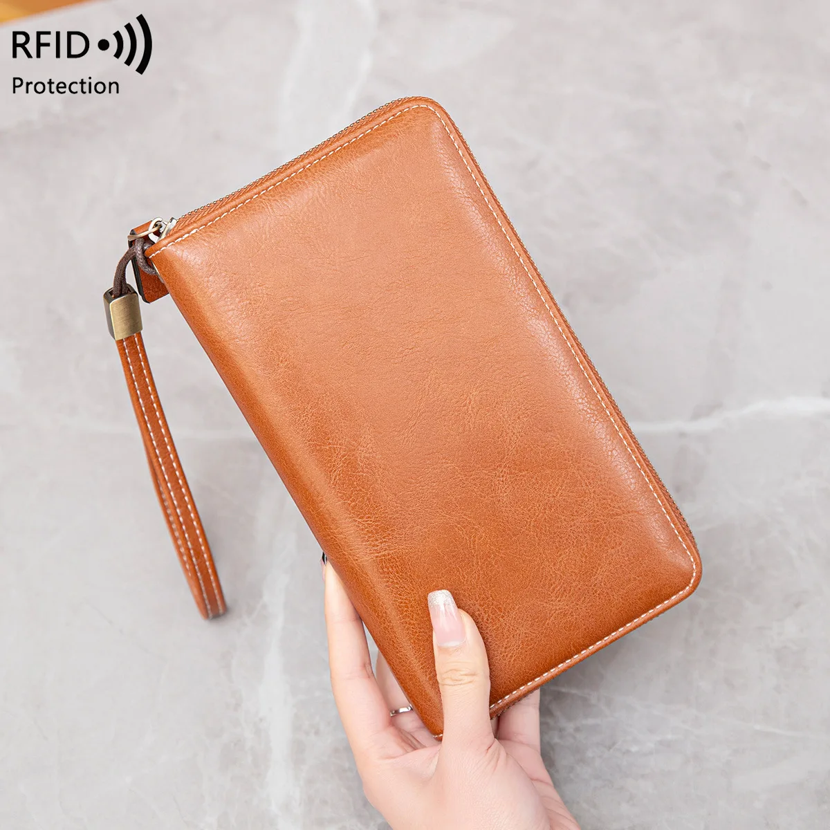 Simple Retro Women\'s Wallet Rfid Blocking Card Holder Large Capacity Elegant Lady Clutch Bag Leather Organizer Long Wallet