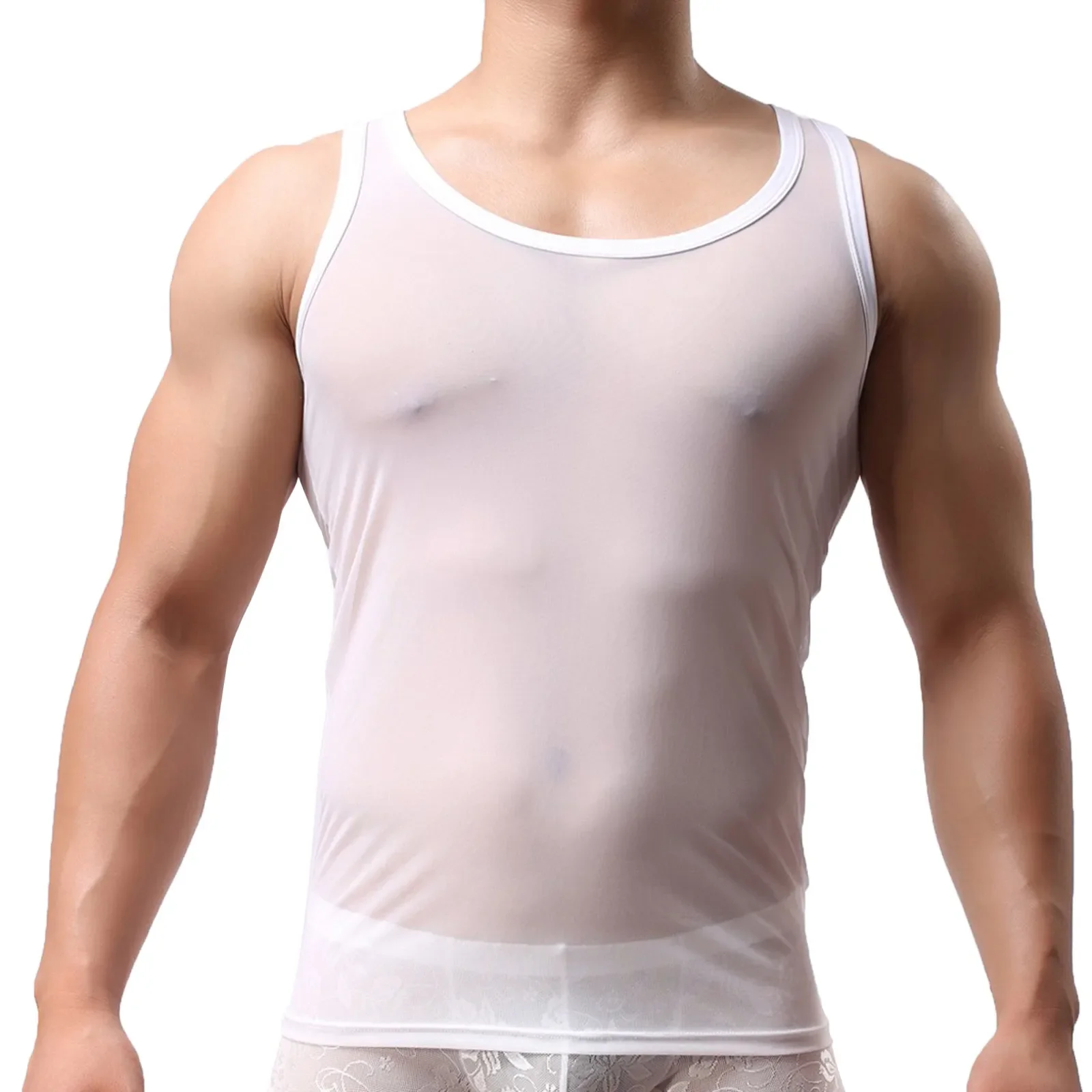 Tanktops für Männer sexy Mesh durchsichtig T-Shirt Nachtwäsche ärmellose Tops Unterwäsche männliches Unterhemd transparentes Hemd 2023