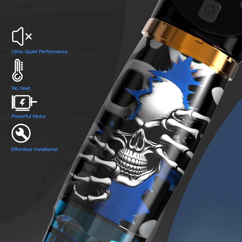 Skull Print Cordless Rotary Tattoo Pen Kit Digital Display Complete Tattoo Starter Supplies
