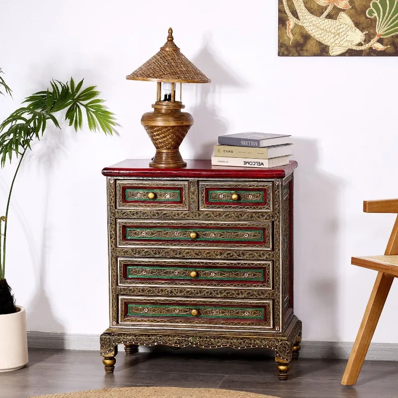 Solid wood storage cabinet, entrance table, retro cabinet, glazed carved wood, foyer cabinet, living room
