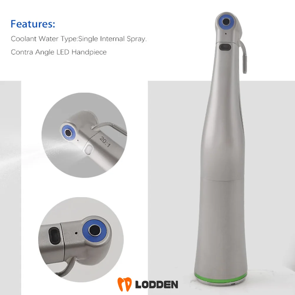 LODDEN 20:1 Speed Reduction Inner Channel Dental Low-Speed Air Turbine Handpiece with  LED Optic Push Button 2,000rpm Hand Piece