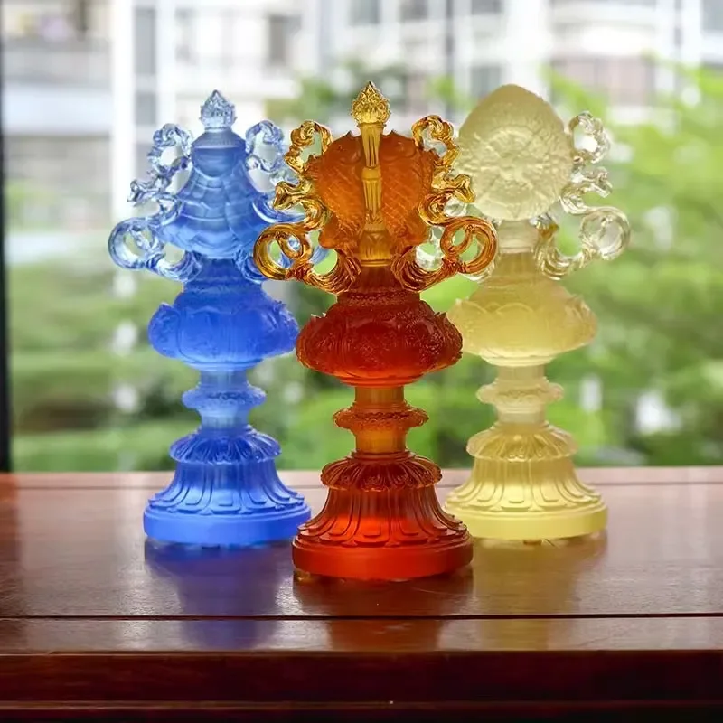 Handmade Ancient Glazed Eight Auspicious Symbols Desktop Ornament for Living Room Decor Buddhist Altar Supply Traditional