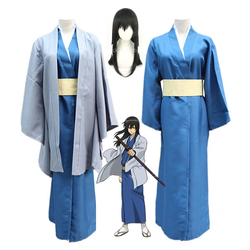 

Anime GINTAMA Katsura Kotarou cosplay costume Mens Japanese kendo kimono suit wigs Shoes halloween cosplay party outfit uniform