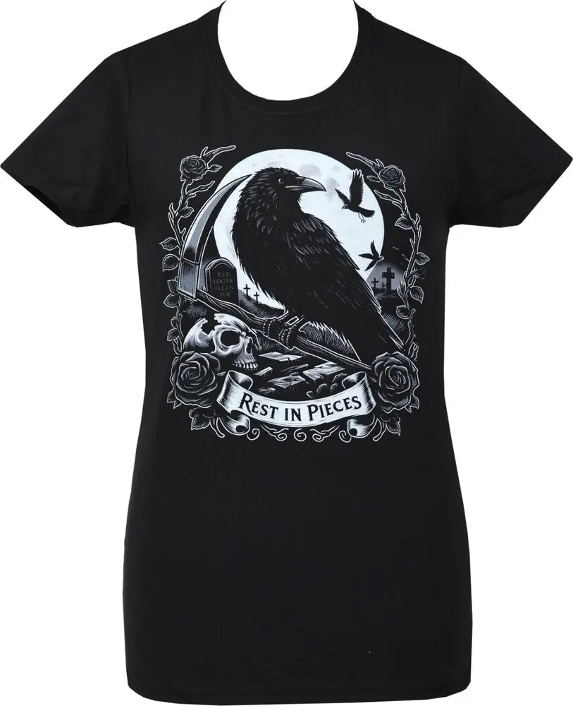 Women\'s Gothic T-Shirt Rest in Pieces Raven Tomb Edgar Allan Poe Scythe MoonLuxury Brand Retro Oversized High quality