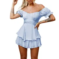 New Fashion Women Short Jumpsuit, Short Sleeve Off-shoulder Solid Summer Playsuit for Party Club - Image 4