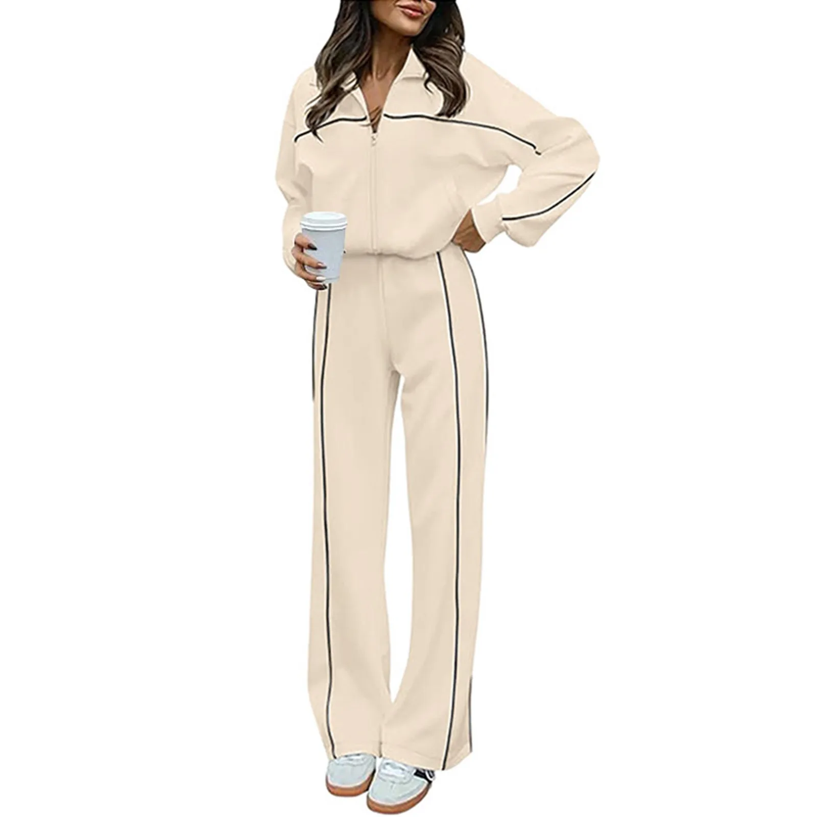 Casual Sweatsuits For Women 2 Piece Outfits Long Sleeve Zip Up Jacket Oversized Sweatshirt Jogger Sweatpants Female Tracksuit