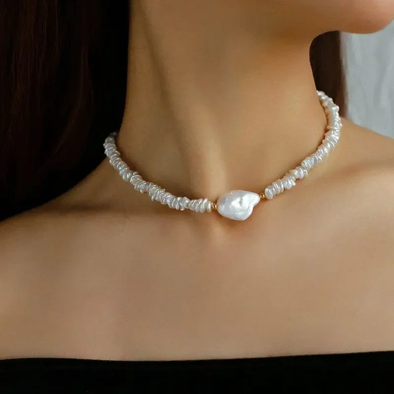 

Natural Freshwater Baroque Pearl Beads Choker Necklace Women Jewelry Punk Designer Runway Rare Gown Boho Japan Korean