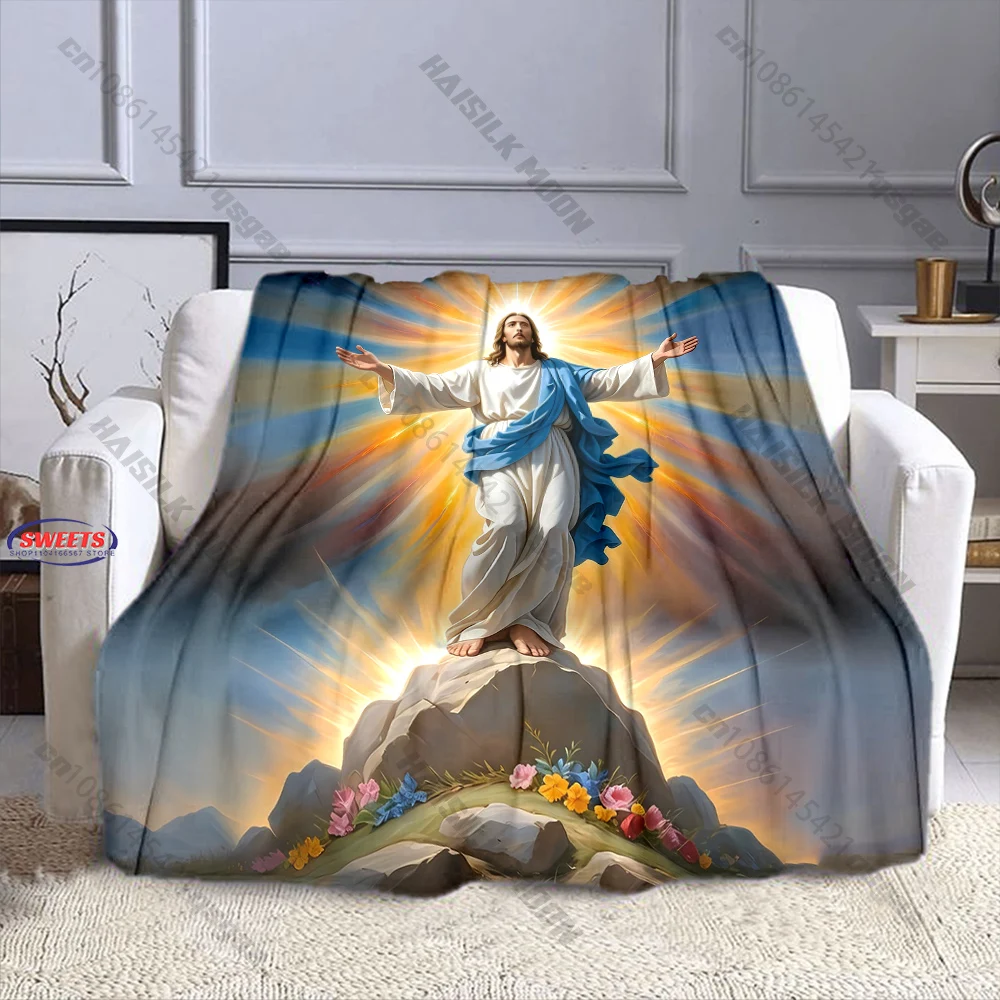 3D HD Jesus Christ Throw Blanket Soft Flannel Cozy Blanket for Christian Religious Home Bed Sofa Decor