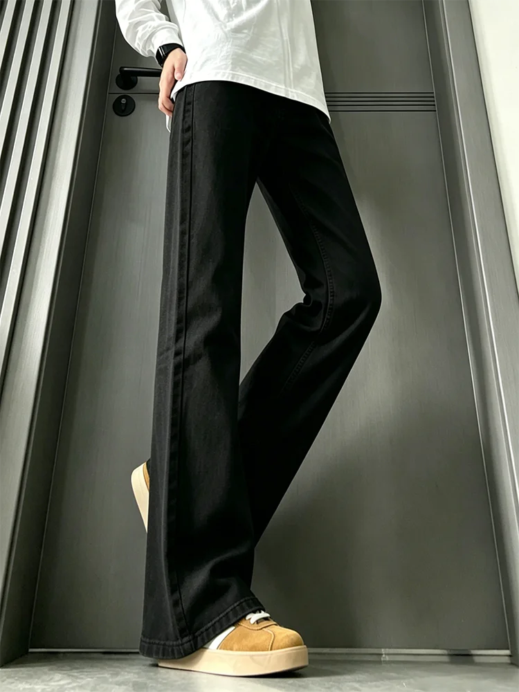 

Black Leaf Blade Men's Jeans mid Waist Straight Leg Micro Flared Summer CleanFit American High Street Wear Resistant Stretch