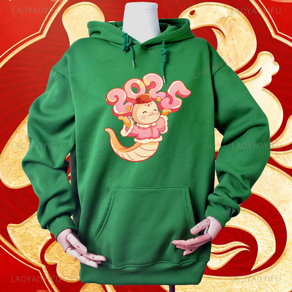 2025 Happy Year of The Snake All Goes Well Women Men Hoodie Chinese Lunar New Year Kawaii Cartoon Sweatshirt Happy New Year Tops