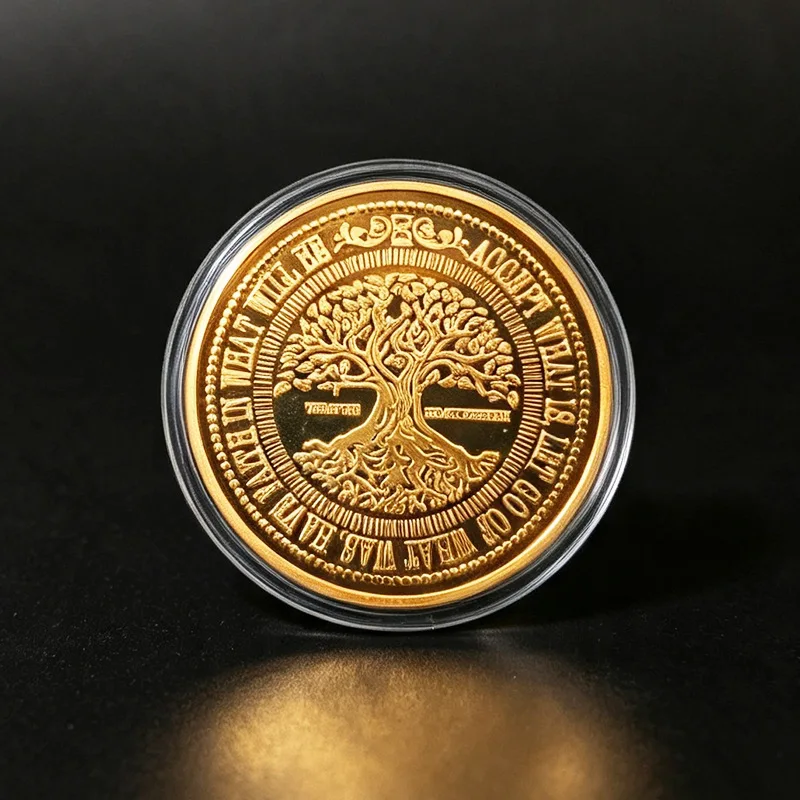 Tree of Life Relief Souvenir Coin Commemorative Medal Sacred Oak Tree Commemorative Coin Time Proverbs Coin