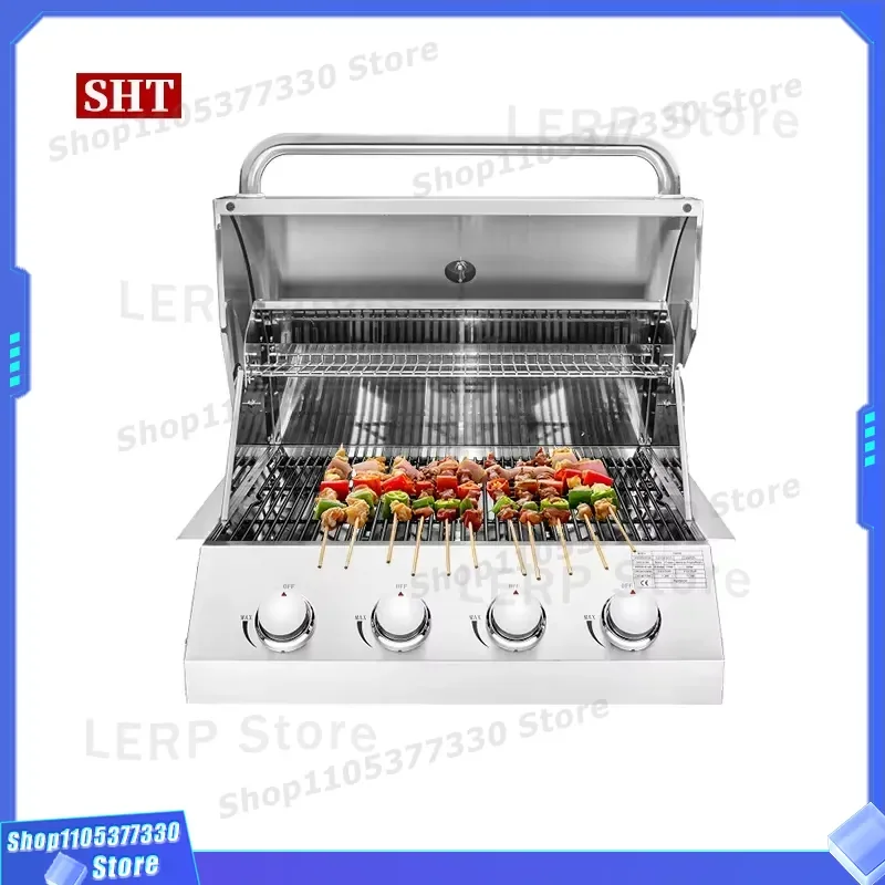 Stainless Steel Modular Outdoor Kitchen Equipment Embedded Gas Grill Station With Storage Locker For Patio BBQ Cooking Area
