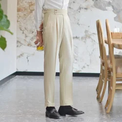 Plus Big Size Men's Summer Pants Slim Fit Tressed White Male Suit Trousers Elegant Dress Stylish Korean Reviews Many Work Wear