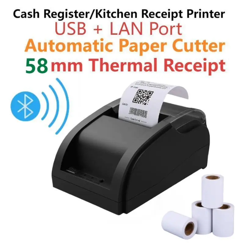 Impresora térmica de recibos de 58 mm con puerto USB + LAN Resolución de 203 DPI Cortador de papel automático de impresión rápida HD para caja registradora