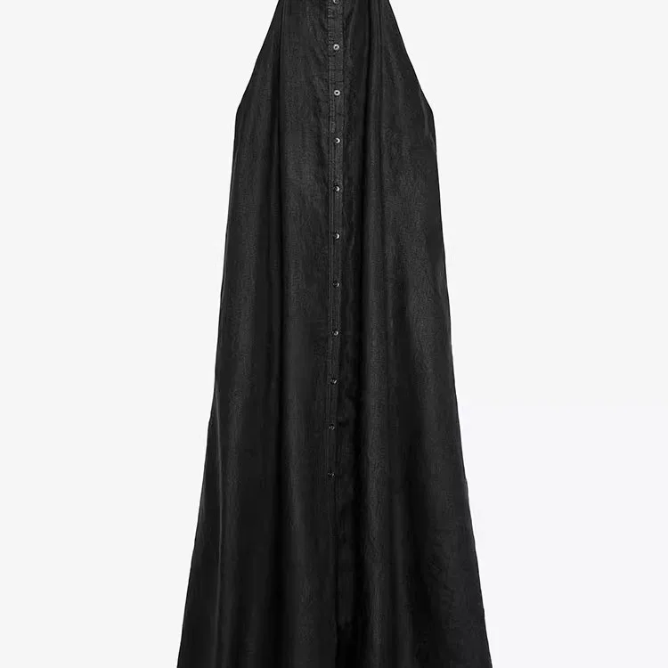 여름 신상 여성용 Dr Elely 심플 린넨 홀터넥 캐주얼 하이웨이스트 폴리에스터 섬유 원피스