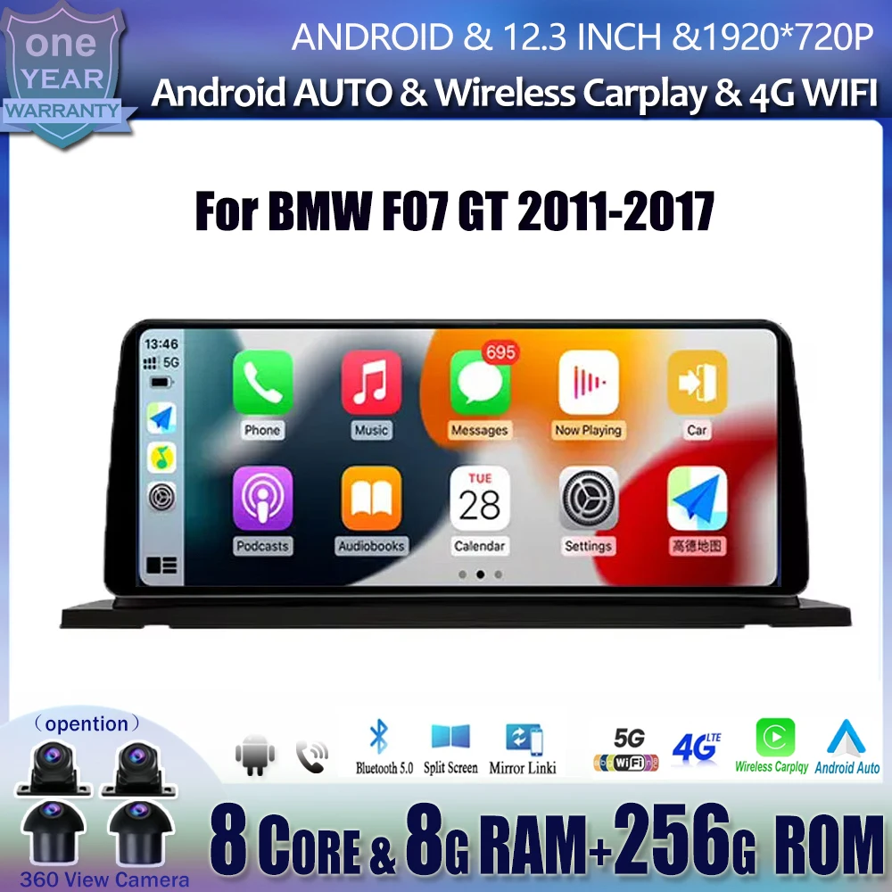 

12,3 дюймовый сенсорный экран Android 14 для BMW F07 GT 2011-2017, автомобильные аксессуары, автомобильные мониторы Carplay, стерео радио, мультимедийный плеер