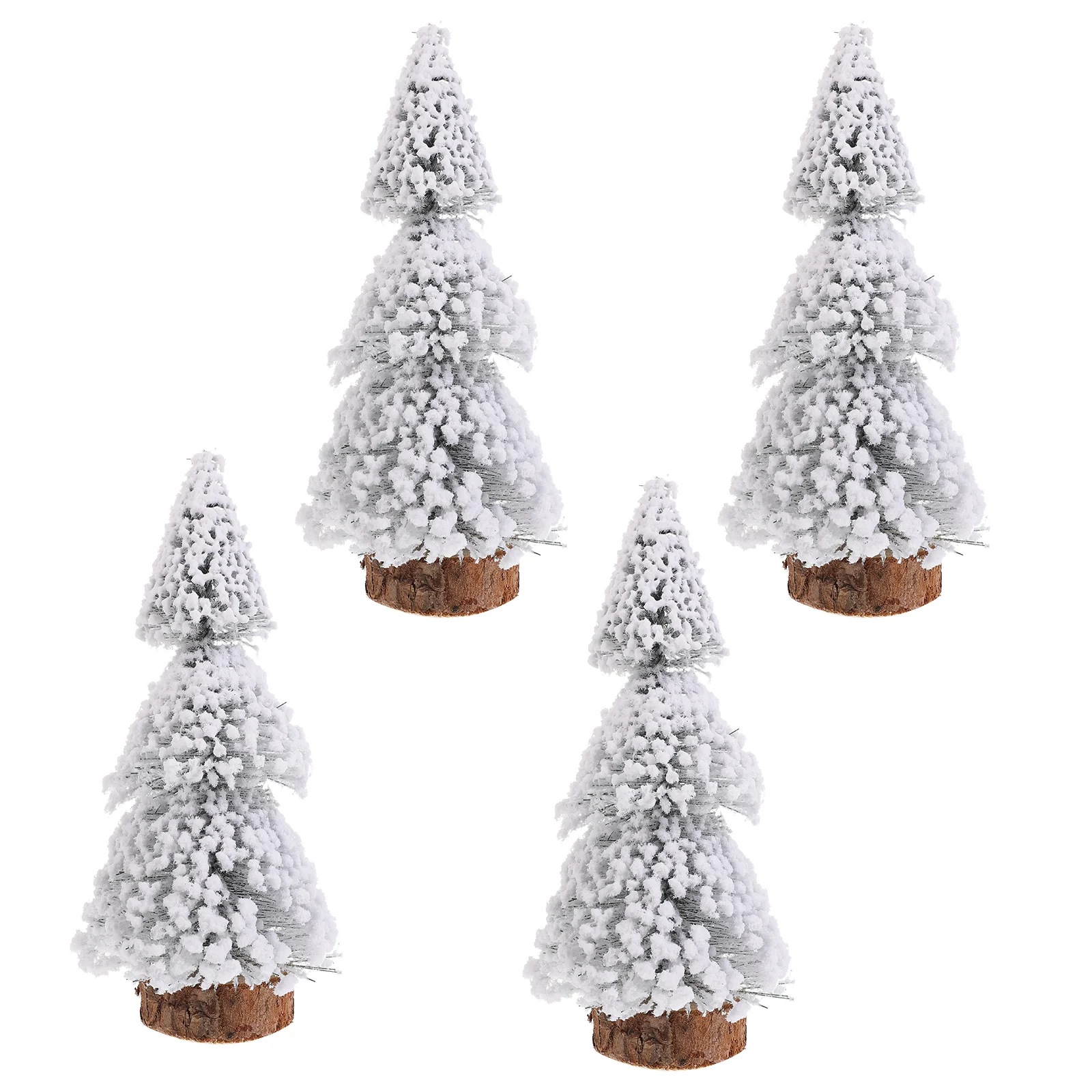 

4 Pcs Christmas Tree Ornaments Decorations Mini Pine Needle Tower Flocked Cedar