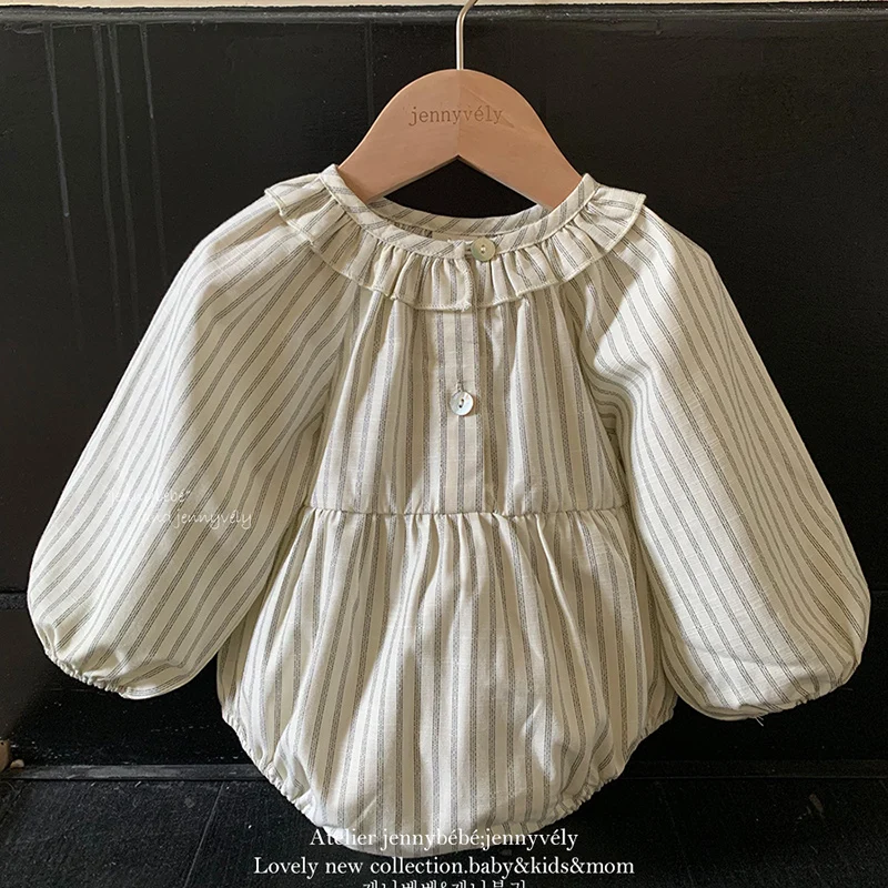 2024 New Autumn 0-24M Baby Girl Clothing Newborn Baby Girls Bodysuits Long Sleeved Cotton Stripe Infant Baby Girls Jumpsuit