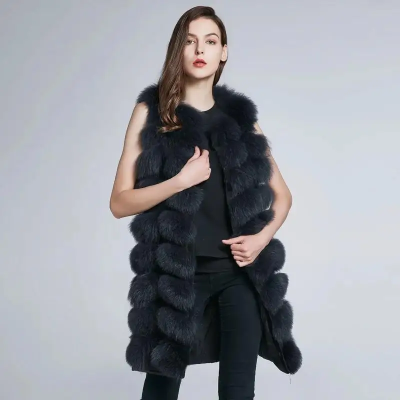 JKP New Winter Warm Female Real Fox Fur Coat Autumn Fashion Fur Vest Jacket Large Size Medium-long Sleeveless Coats For Women