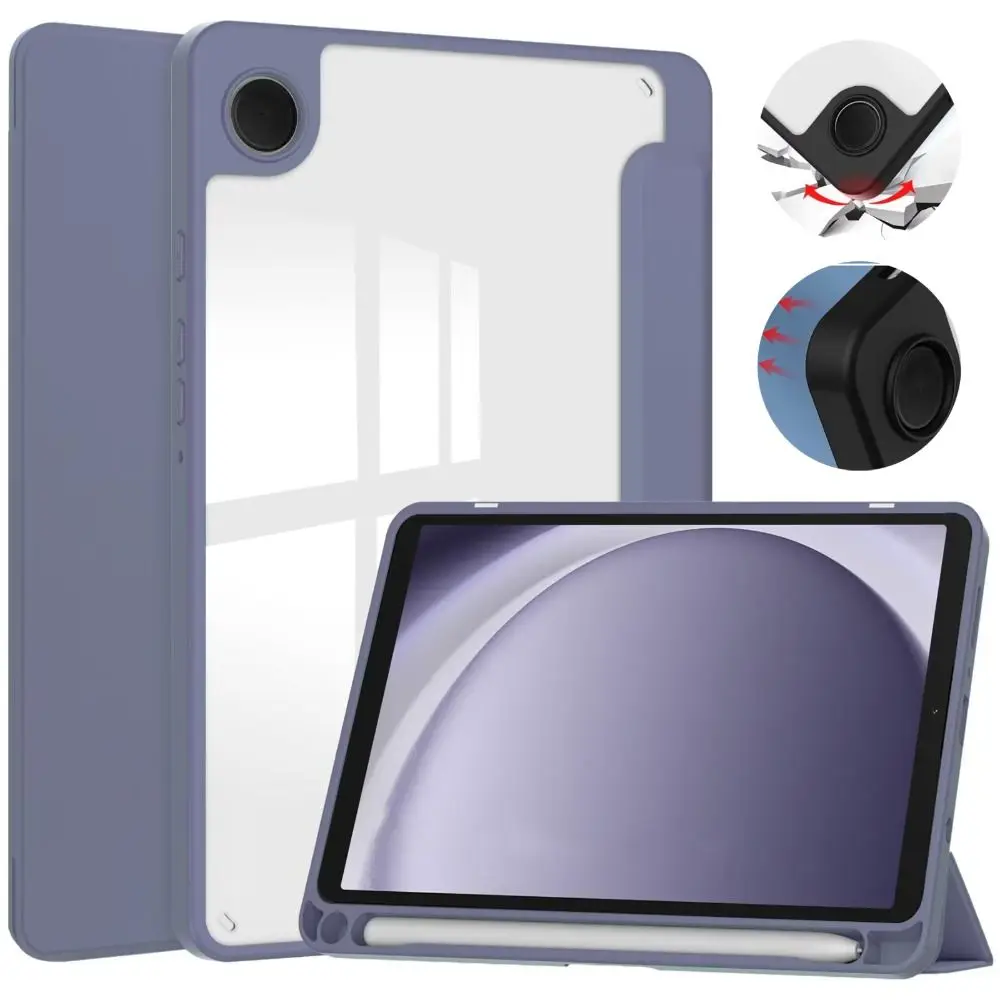 

Auto Sleep/Wake 8.7inch Tablet Case Pen Slot Shockproof Folio Shell Anti-fall Acrylic Back Cover for Samsung Galaxy Tab A9