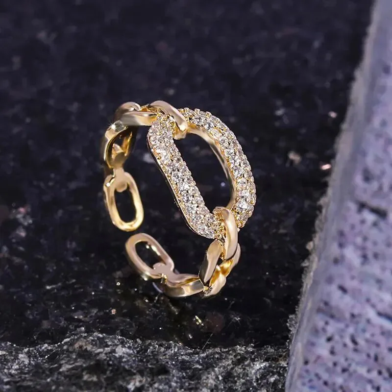 Nueva versión coreana de anillo con cierre simple y circonita incrustada, ajustable, estilo francés, joyería brillante para mujer.