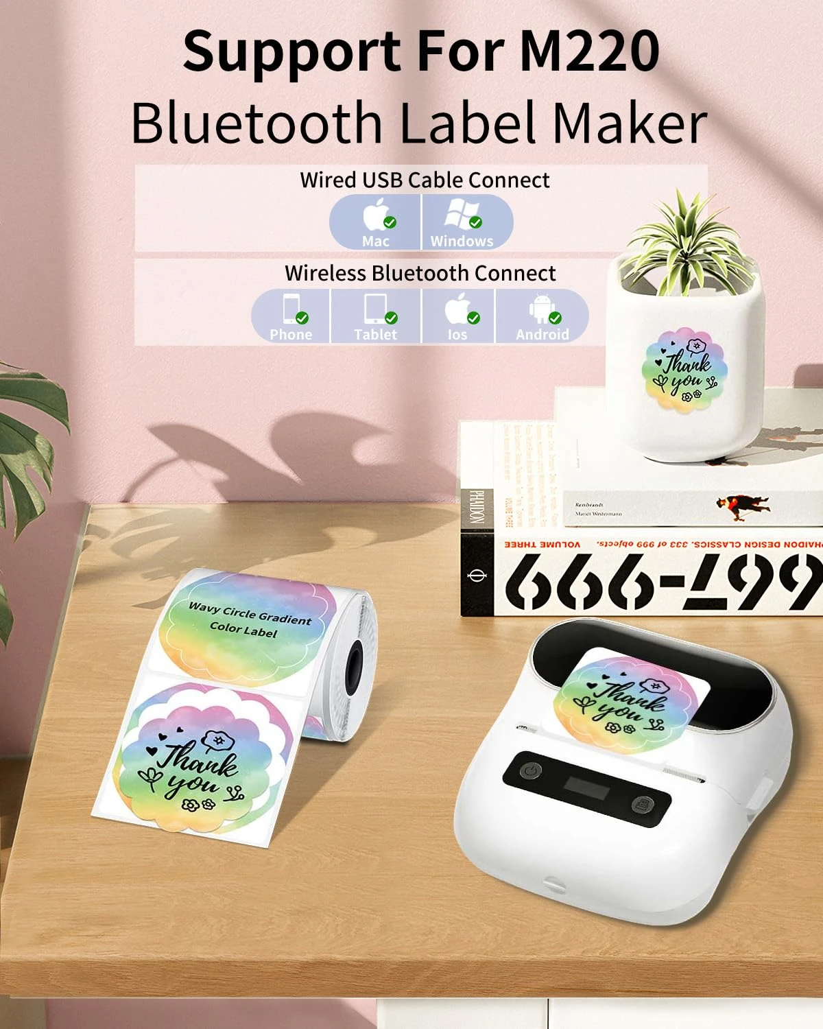 ملصقات دائرية لـ M110/M120/M200/M220، 1.96 بوصة × 1.96 بوصة (50 × 50 مم) ملصقات ألوان متدرجة مستديرة حرارية للرمز الشريطي/الشعار/الهدية/شكرًا