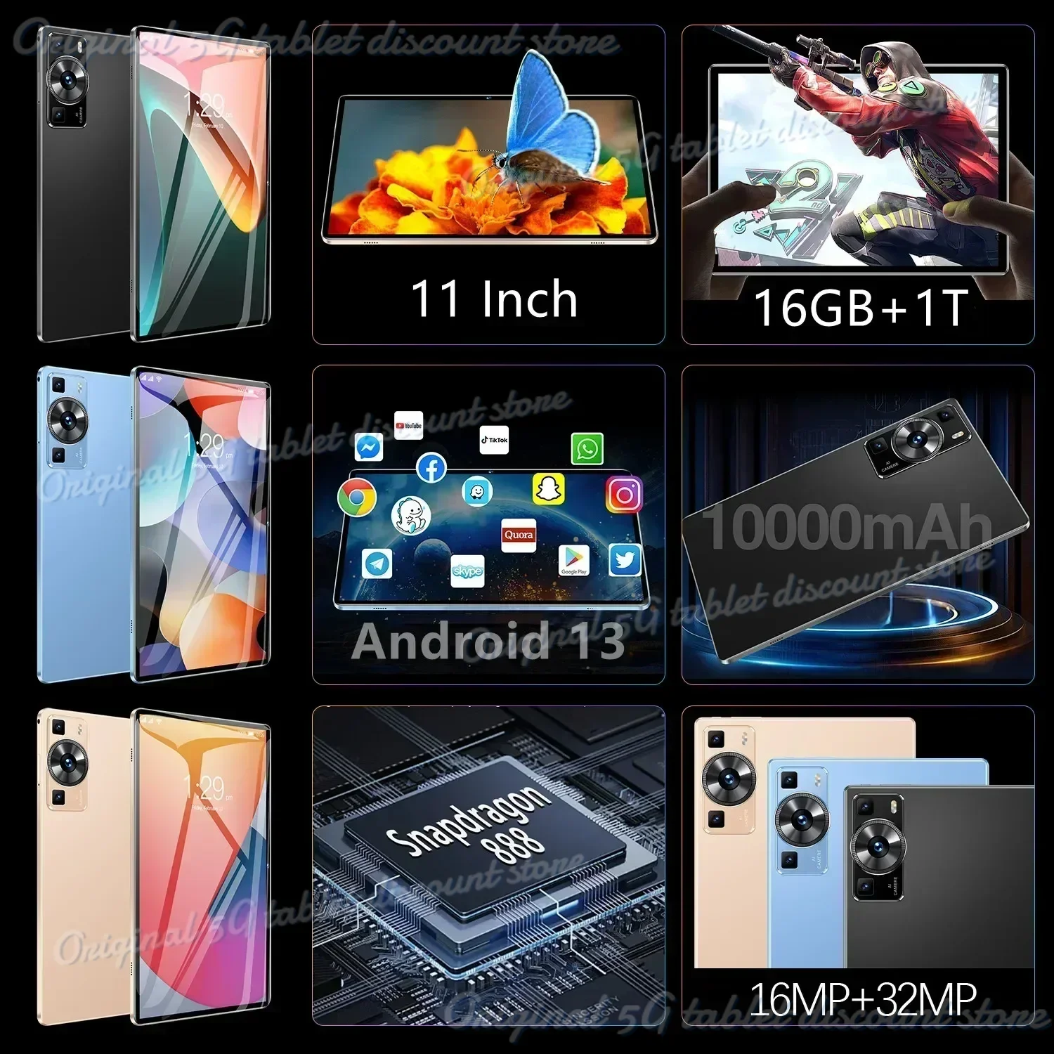 2024 Original Global Version HUA P60 Pro Tablets PC Android 14 Snapdragon 888 12000mAh 11 Inch 16GB+1TB 5G HD 4K Screen WIFI Tab