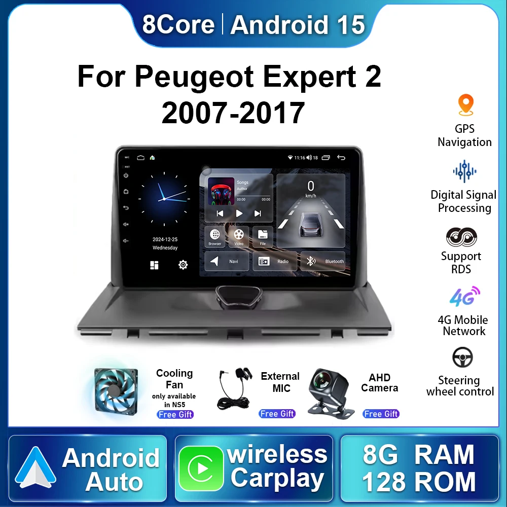 For Peugeot Expert 2 2007 2008 2009 2010 - 2017 Android15 Car Radio Multimedia Player Stereo Auto Wireless Carplay NavigationGPS