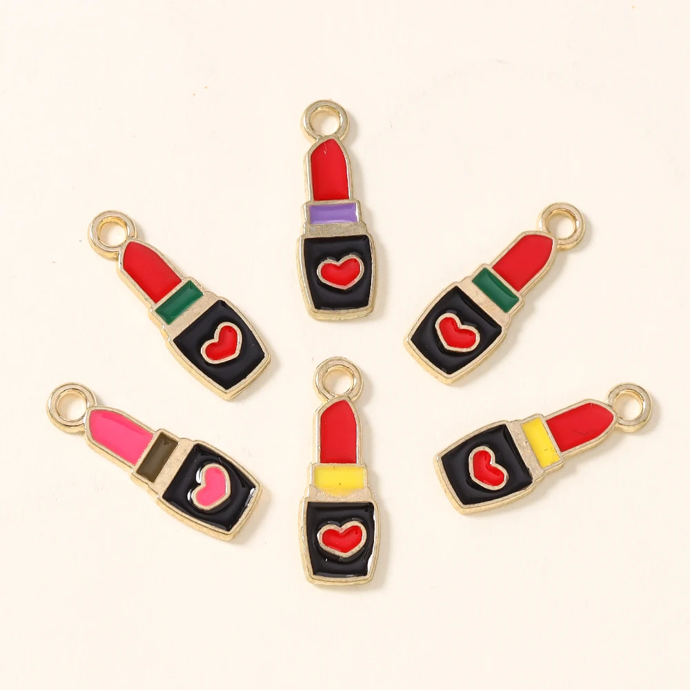 10 Stück 7*21mm Kawaii Kiss Rote Lippen Lippenstift Anhänger für die Herstellung von niedlichen Ohrringen, Anhängern, Halsketten, DIY Schmuckherstellung Zubehör