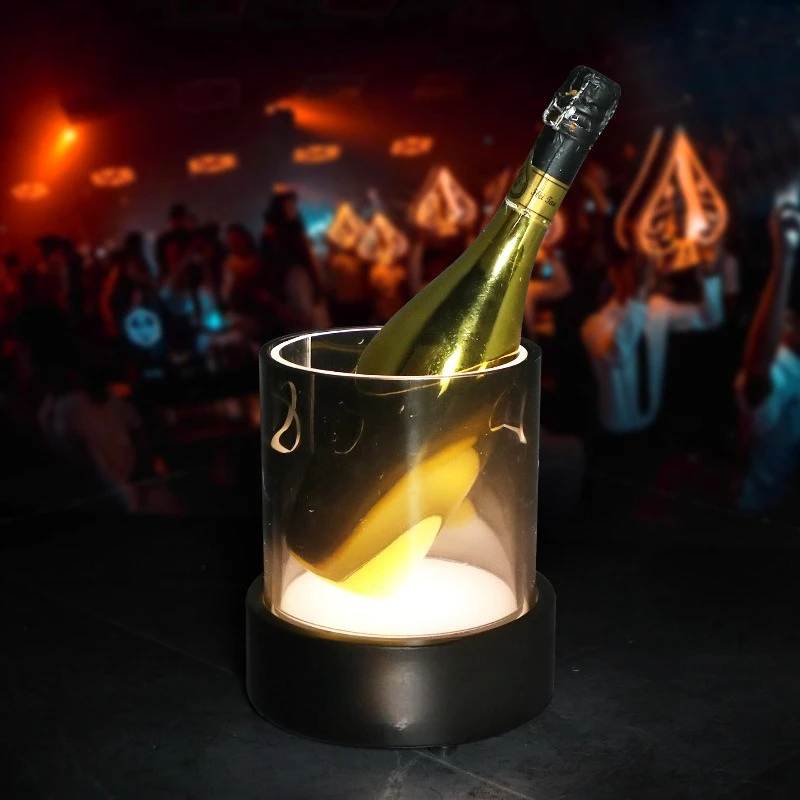 Luminous round ice bucket double ice bucket KTV wine metal base acrylic