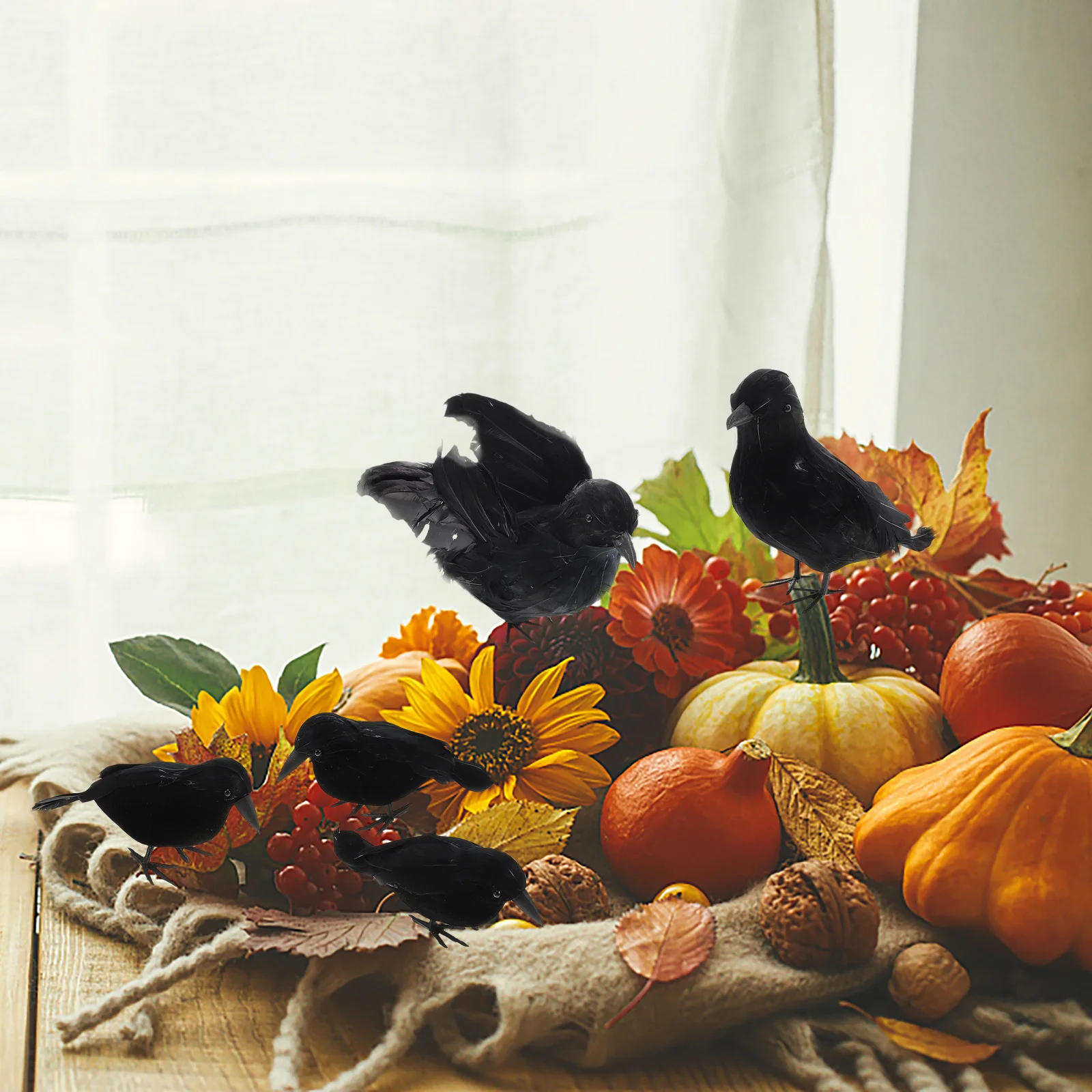 

5pcs Fake Crow Decorations Realistic Artificial Crows For Halloween Indoor Outdoor Birds Simulation Ornament Haunted House