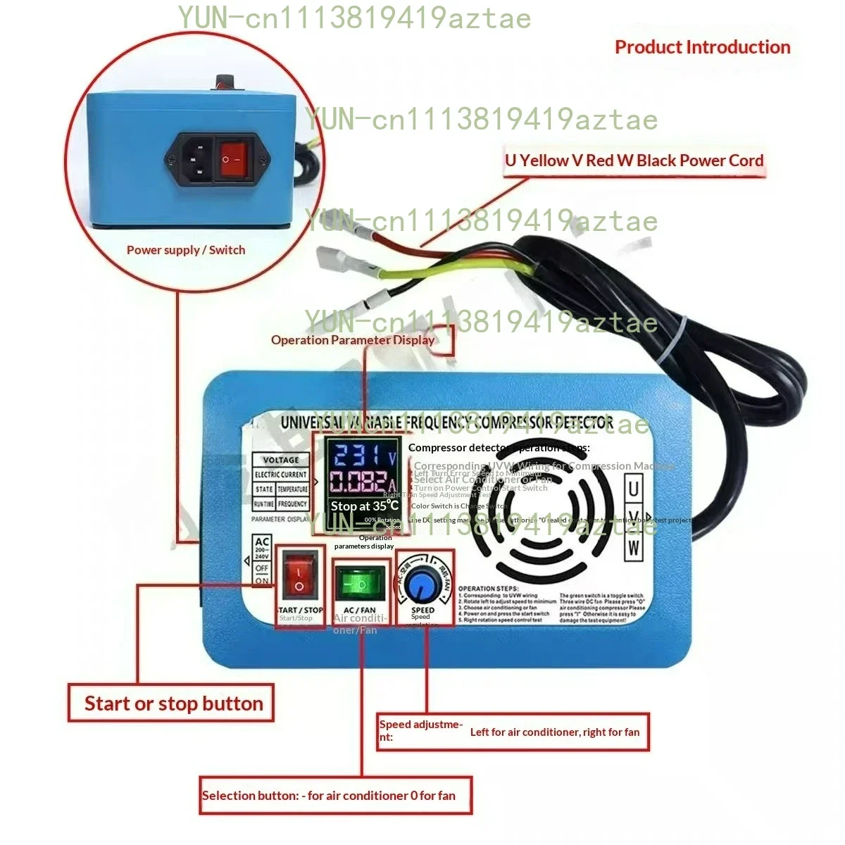 220V Frequency Conversion Air Conditioning Compressor Detector 1-3/1-5HP with Color Screen Display and Three Line Fan