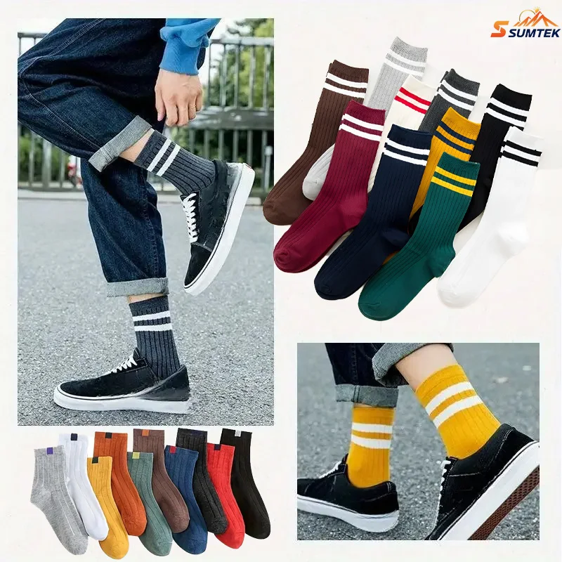

10 Pairs Womens Striped Crew Socks Cute Retro Long Socks Vintage Fun Fashion Athletic Aesthetic High Socks